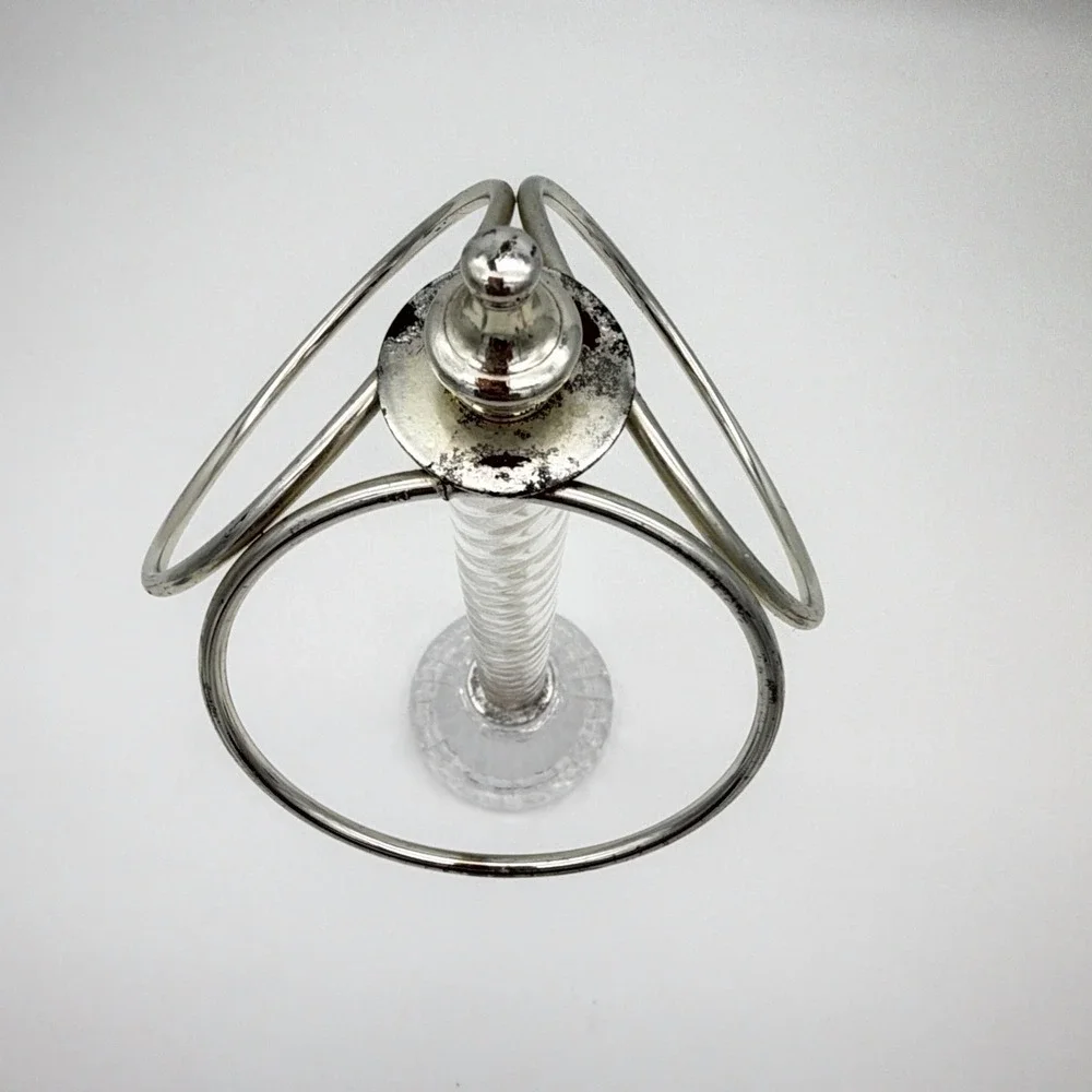 VTG Hollywood Regency Glass Lucite Metal 3-Ring Fingertip Towel Stand